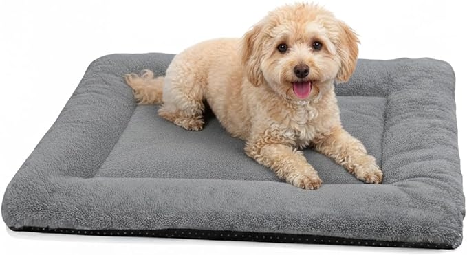 Dog Crate Pad Washable, Plush 24 x 18 Inch Anti-Slip Kennel Mat for Small Dogs, Puppies & Cats, Fits Wire or Metal Crates, Dark Grey