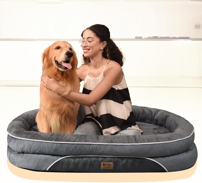 Orthopedic Dog Bed for Extra Large Dogs, XL Waterproof Dog Bed with Bolsters, Supportive Egg Crate Foam Pet Couch Bed with Removable Washable Cover & Non-Slip Bottom, Dark Grey