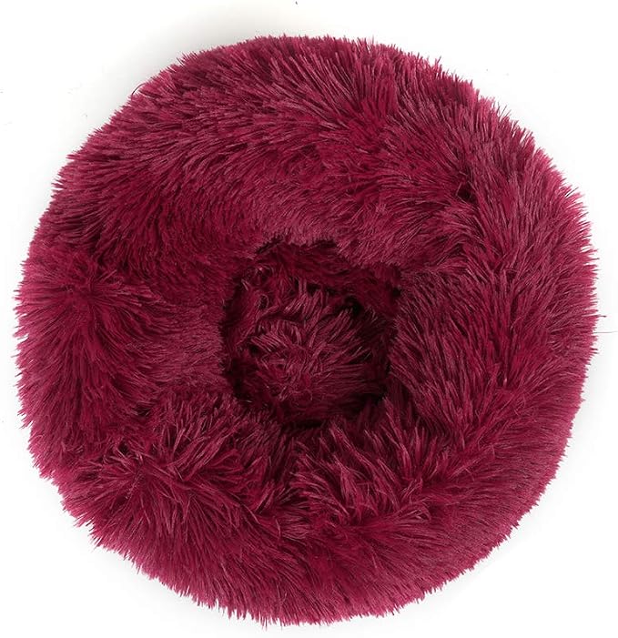 otoez Kitten Puppy Bed Extra Small XS Round Dog Cat Beds Anti Anxiety Plush Pet Calming Donut Bed with Non-Slip Waterproof Bottom, Washable (15.7", Dark Red)
