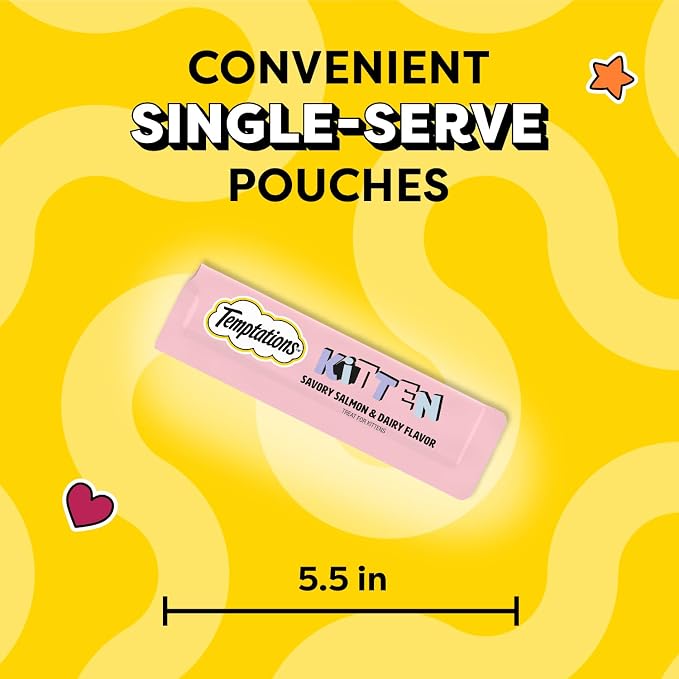 Temptations Puree Kitten Cat Treats Lickable, Salmon & Dairy Flavor, 4 Pouches (Pack of 11)