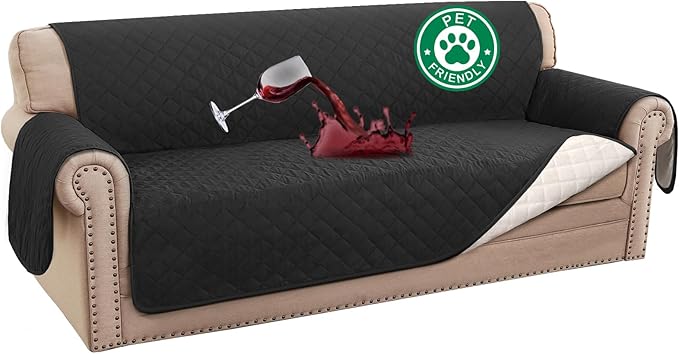 Turquoize 100% Waterproof Sofa Covers Couch Cover Sofa Cover for Dogs Couch Protector Triple Non-Slip Sofa Slipcover for 3 Cushion Couch Furniture Protector for Pets, Kids,Dog (Sofa 70", Black)
