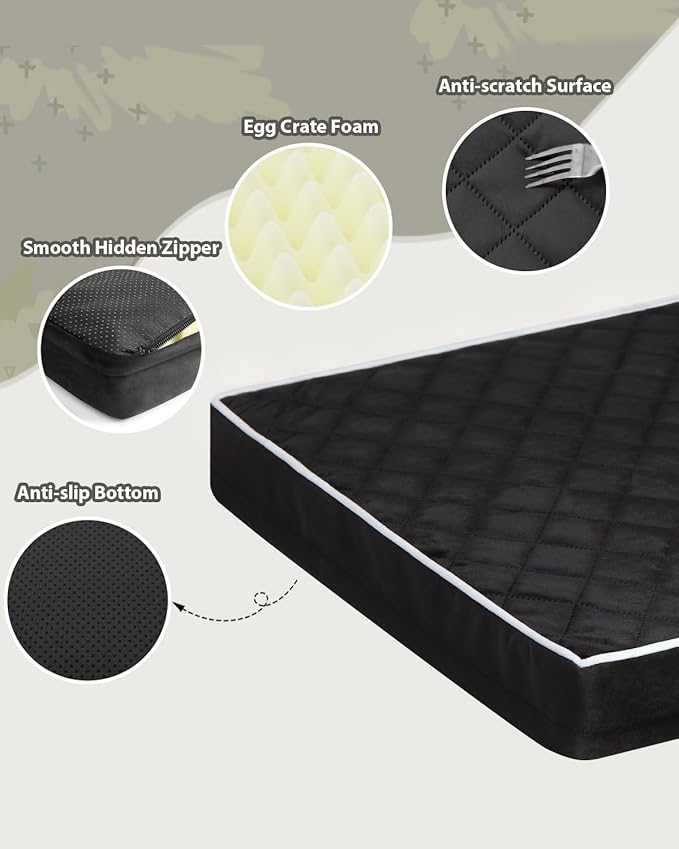 NUPIDA Orthopedic XL Dog Beds Large Sized Dog Waterproof Pet Kennel Pad with Removable Washable Cover and Non-Slip Bottom, 41x27 Inch, Black