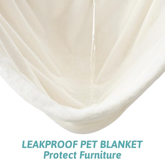 COZY KISS Waterproof Pet Blanket, Ultra Soft Luxury Faux Fur Throw Blanket for Couch, Cozy Warm Plush Blanket for Sofa Bedroom Living Room, Liquid Pee Proof for Large Dog or Cat, 30x40 inch, Cream