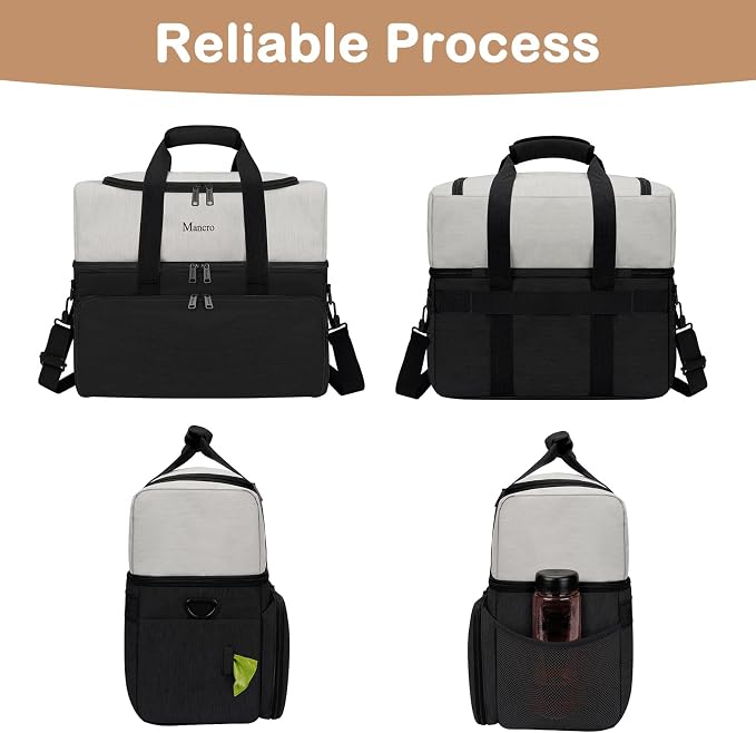Mancro Dual Layers Dog Travel Bag, Pet Travel Bag with 2 Extra Large Food Containers, 2 Collapsible Dog Bowls, Multi-Pockets Tote Organizer for Pet Essentials for Dogs, Black