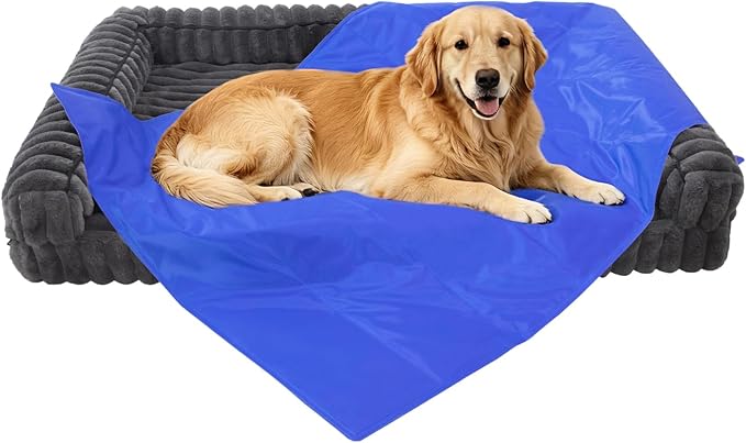Dog Cooling Mat, 45x31.5 inches Pressure-Activated Gel Pad for Large Medium Dogs Non-Toxic Cool Mat for Bed, Crate, Summer Travel, No Water or Freezing Needed Blue
