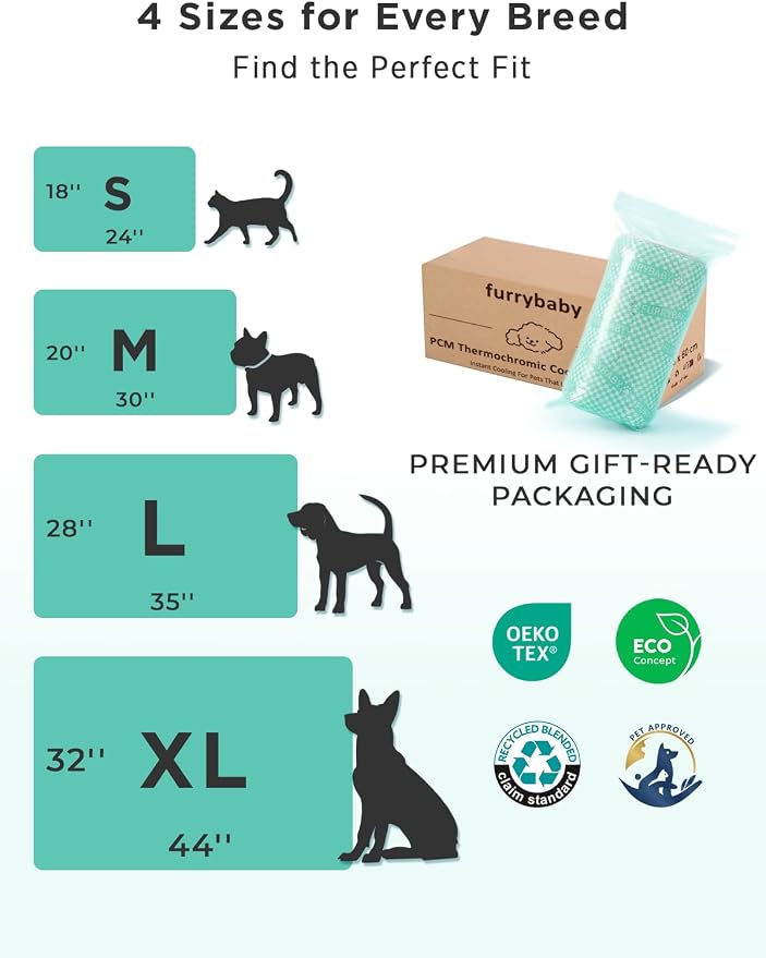 furrybaby Dog Cooling Mat Dog Bed mat, Extra-Thick Dog Crate Pad, Cat Bed, Washable Pet-Safe Magic Cooling Pad for Dogs Cats, Long Lasting Cooling for Crate Bed Indoor Outdoor Summer, 44x32, Mint