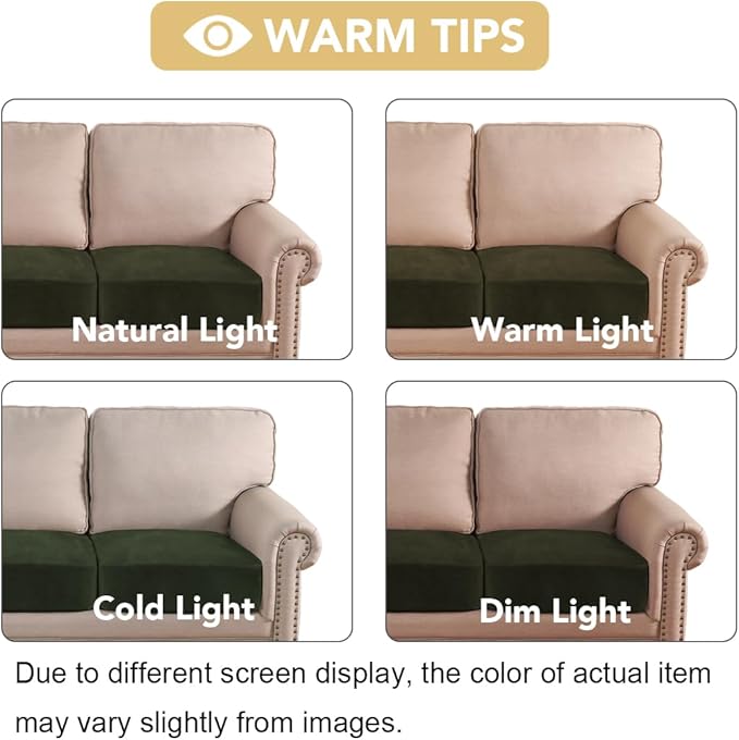 H.VERSAILTEX Velvet Stretch Couch Cushion Cover Plush Cushion Slipcover for Chair Loveseat Sofa Cushion Furniture Protector Seat Cushion Sofa Cover (3 Piece XL Sofa Cushion Covers, Olive)