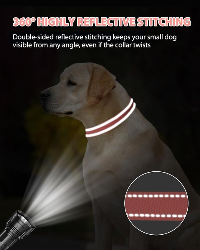 Joytale Dog Collars for Medium Dogs, Comfortable Double-Sided Reflective Nylon Collar for Night Safety, Adjustable Quick-Release for Active Pets, Pink, M (1" Width)