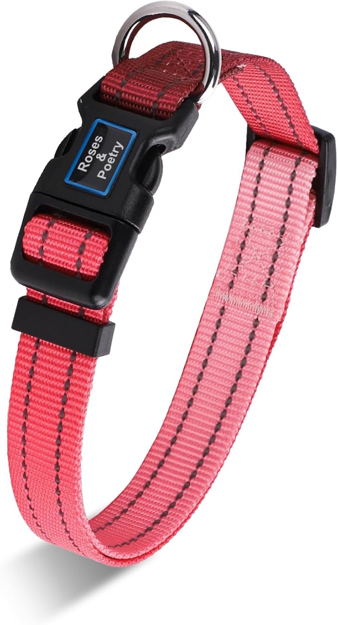 Roses&Poetry Large Dog Collar, Adjustable Reflective Durable Pet Collars for Small Medium Large Dogs(Rosepink-L)