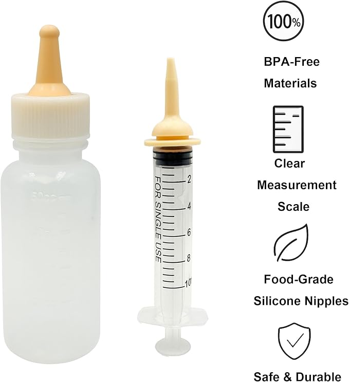Newborn Kitten Feeding Kit with Kitten Bottles for Nursing Newborn, Kitten Nipples for Feeding, Kitten Syringe for Feeding, Puppy Feeding Bottle, Cat Bottles for Kittens, BPA-Free Feeding Tools