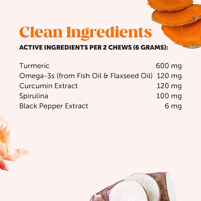 Turmeric Joint Supplement for Dogs - Glucosamine Chondroitin + Omega 3 Fish Oil - Advanced Mobility Support for Achey Joint, Ease Stiffness + Hip Support for Aging Dogs (Pumpkin Coconut, 90 Ct)