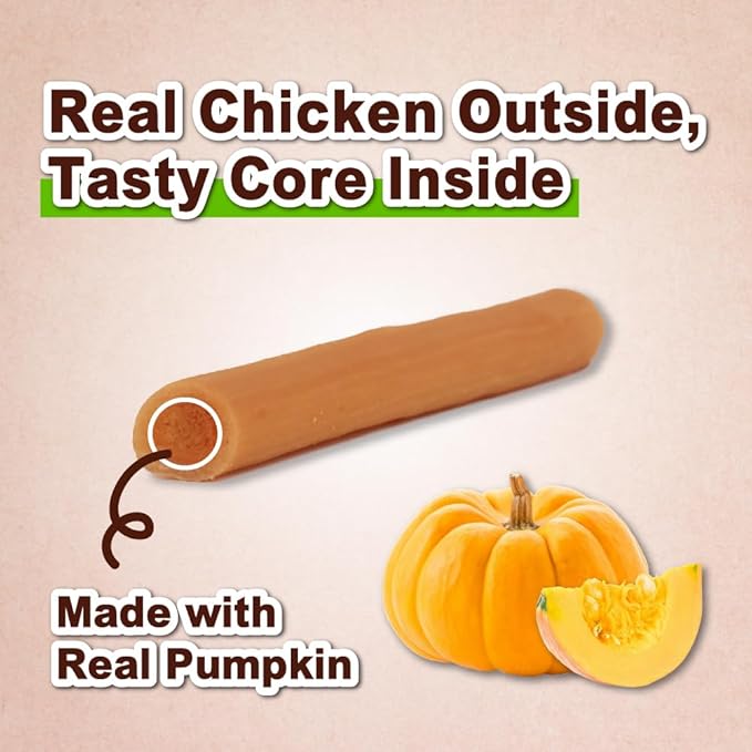 Afreschi Chicken Dog Treats, All Natural, Healthy & Easily Digestible, Grain-Free Puppy Chews, Low-Fat, Human Grade Training & Rewards Dog Snacks, Chicken Sticks with Pumpkin, 24 oz Pack
