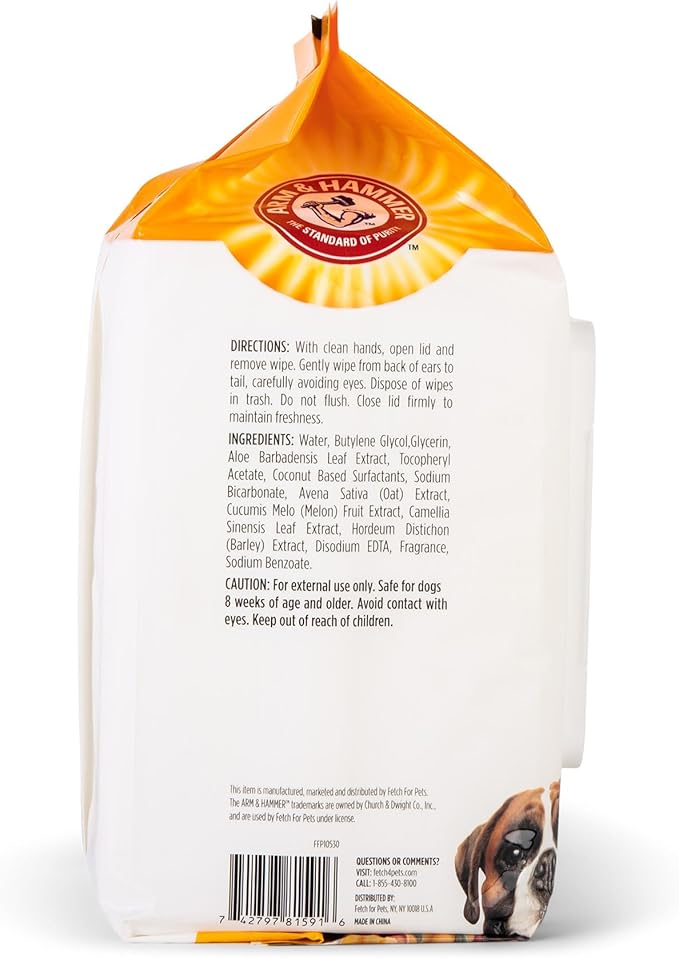 Arm & Hammer for Pets Heavy Duty Multipurpose Dog Wipes Paw and Butt Wipes Cleans Deodorizes and Freshens Coat and Skin Between Baths Mango Scent 100 Count 3 Pack Arm Hammer Grooming Supplies