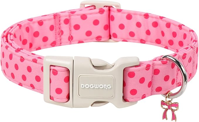 DOGWONG Pink Polka Dots Dog Collar for Small Dogs, Summer Spring Beach Hawaiian Dog Collars, Pink Girl Dogs Collars for X-Small Puppies Dogs, Neck 8-12 inches