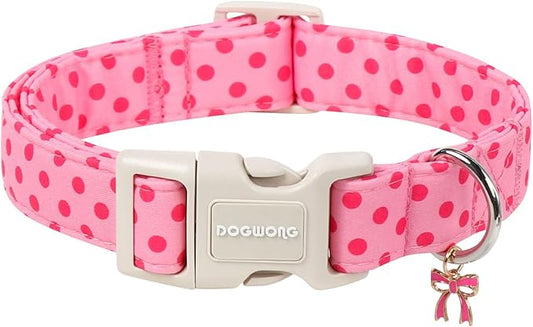 DOGWONG Pink Polka Dots Dog Collar for Small Dogs, Summer Spring Beach Hawaiian Dog Collars, Pink Girl Dogs Collars for X-Small Puppies Dogs, Neck 8-12 inches