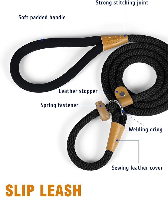 lynxking 8 FT Dog Leash Slip Lead 2 Pack Strong Heavy Duty Braided Dog Training Leash No Pull Training Lead Leashes for Medium Large and Small Dogs