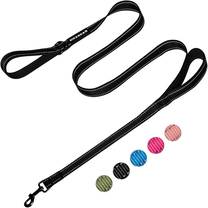 Reflective Dog Leash with Double Handle, Dog Leash 6 FT Long, Supports Medium, and Large Dogs, Heavy Duty for Walking, Running, and Training, Black