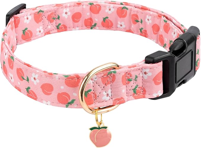 Cotton Dog Collar,Soft and Cute Puppy Collars with Dinosaur Patterned Design for Girl Female Boy Dogs,Adjustable Buckle Pet Collar for Small Medium Large Dogs (Pink Peach, L)