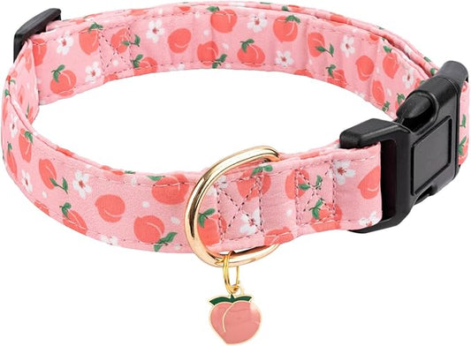 Cotton Dog Collar,Soft and Cute Puppy Collars with Dinosaur Patterned Design for Girl Female Boy Dogs,Adjustable Buckle Pet Collar for Small Medium Large Dogs (Pink Peach, L)