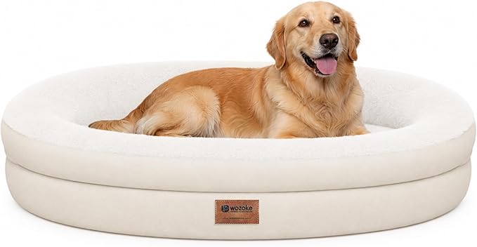 Orthopedic Dog Bed for Large Dogs, Waterproof Dog Bed for Large Size Dogs with Bolsters, Egg Crate Foam Sofa Bed with Washable Removable Cover & Non-Slip Bottom, Light Beige