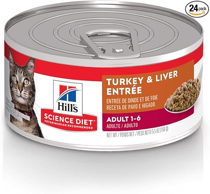 Hill's Science Diet Adult 1-6 Wet Cat Food, Turkey & Liver, 5.5 oz. Cans, 24-Pack