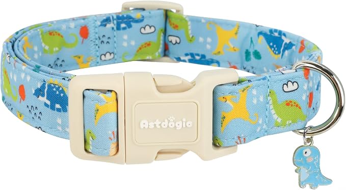 Dinosaur Dog Collar for Extra Small Dogs, Cute Puppy Collars with Quick Release Buckle, Cotton Dog Collars for Small Medium Large Dogs, Fashion Pet Collar for Girl Boy Dog-XS