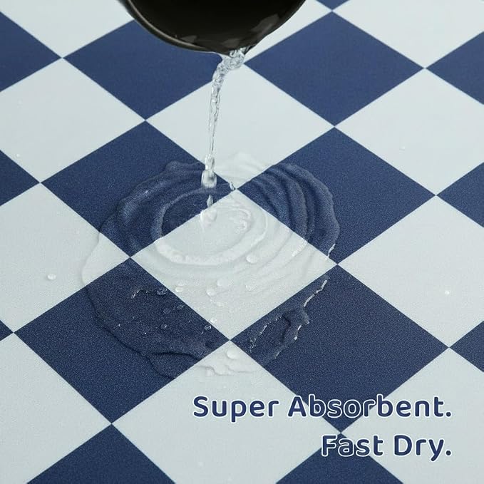 Checkered Dog Feeding Mat, Absorbent Mats for Dog Food and Water Bowl, Dispenser, Retro Aesthetic Navy Blue Checkerboard Pet Placemat for Dogs, Cats, Puppy Accessories, 24" X 16”