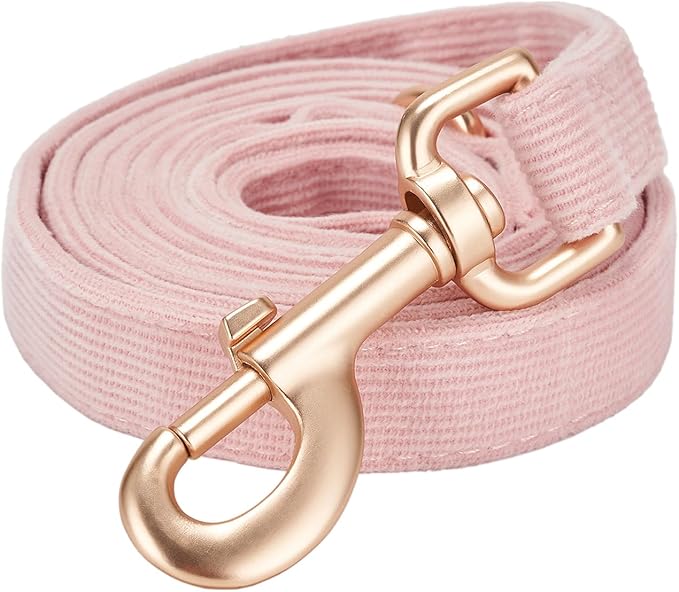 Soft Corduroy Dog Collar and Leash Set Adjustable Durable Dog Collars with Metal Buckle and Lead for Female Small Dogs,Baby Pink