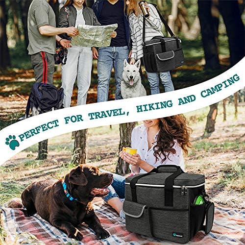 PetAmi Dog Travel Bag Organizer, Pet Travel Kit with 2 Food Containers & 2 Collapsible Dog Bowls, Pet Supplies Tote with Luggage Sleeve, Weekend Road Trip Camping Essentials, Dark Gray, Large