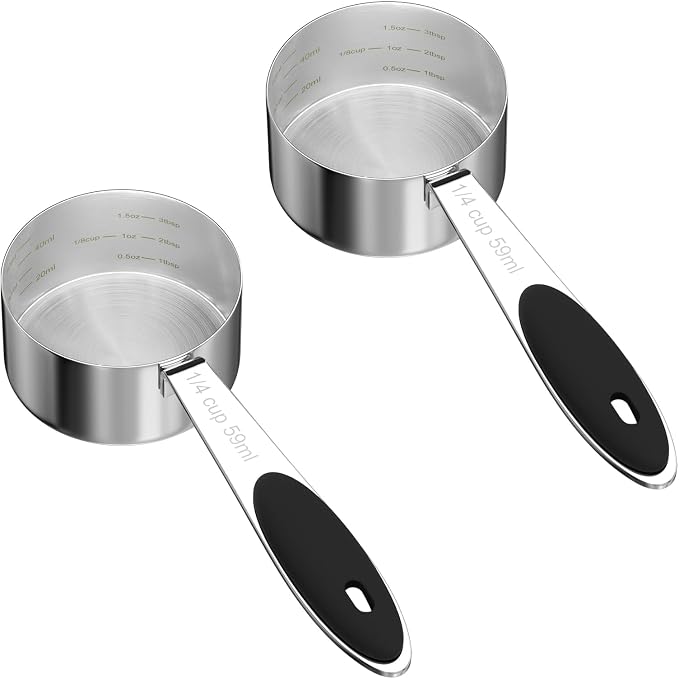 LEIFENY 2PCS 1/4CUP(59ml) Dog Cat Food Scoop, Stainless Steel Measuring Cup, Metal Pet Scooper with Inner Precision Scale Measurement