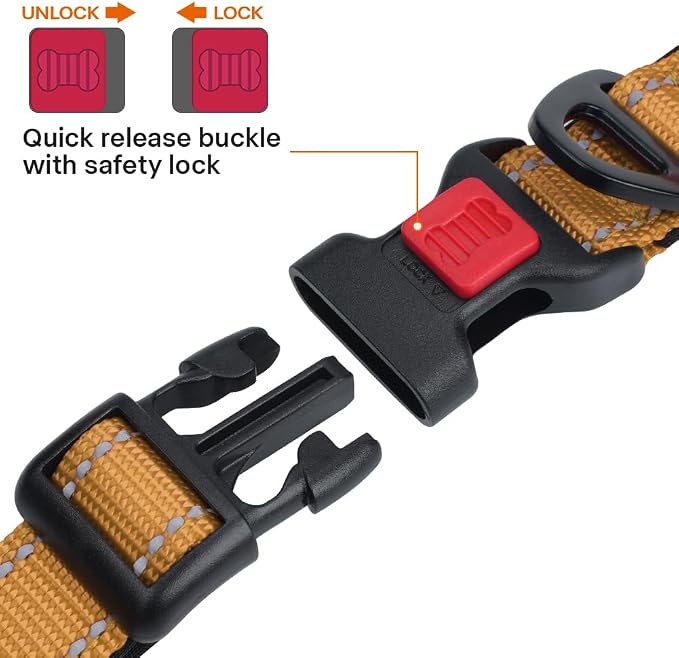 Taglory Reflective Dog Collar for Large Dogs, Soft Neoprene Padded with Escape-Proof Locking Buckle, Upgraded Zinc Alloy Ring, Adjustable for Pitbull Labrador Retriever, Tan,L