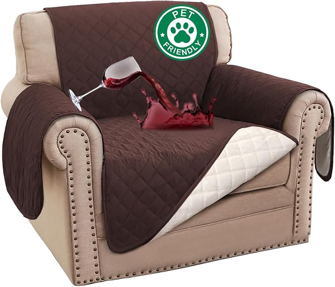 Turquoize 100% Waterproof Sofa Covers Chair Cover Slipcover Couch Protector Triple Non-Slip Sofa Slipcover for 1 Cushion Furniture Protector for Pets, Kids,Dog (Chair 23", Brown)