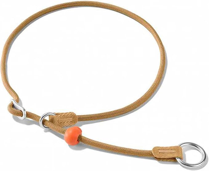 HowGo Slip Collar for Dogs,No Pull Adjustable Martingale Collar for Training, Nylon Rope,Dual Stopper and Durable Aluminum Hardware,Spring-Loaded,for Small Medium Large Dogs(Brown)