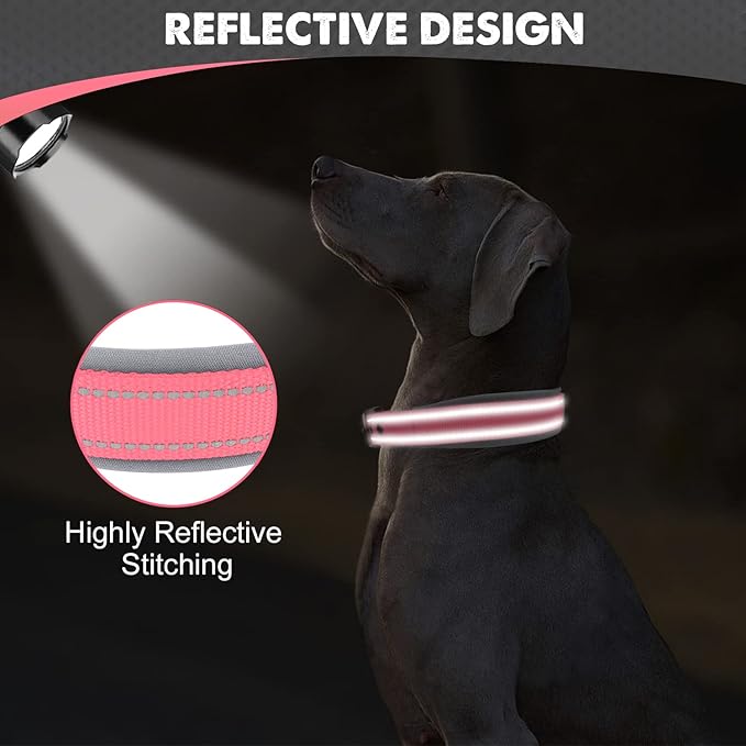 Joytale Dog Collar for Extra Large Dogs, Neoprene Padded and Adjustable, Reflective Wide Heavy Duty Pet Collars with Durable Metal Belt Buckle for Walking, Pink, XL