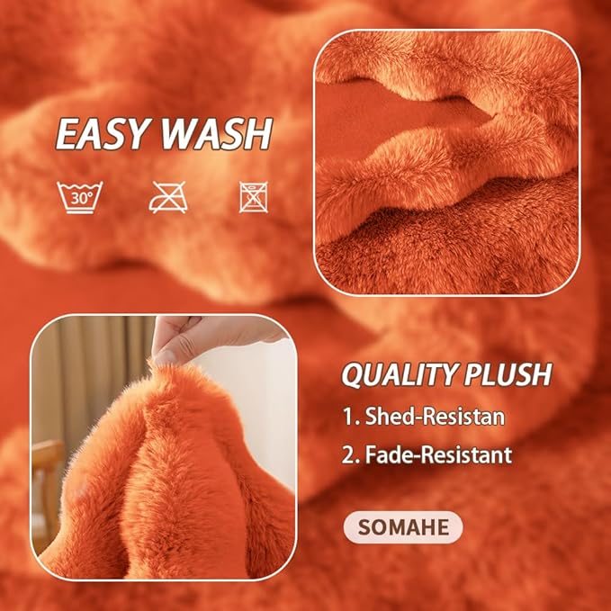 SOMAHE Cat Blanket, Reversible Sherpa & Bubble Fleece Pet Throw, Ultra-Soft Plush for Indoor Cats, Machine Washable, Anti-Static, Warm & Cozy, 22"×18" Inch Orange