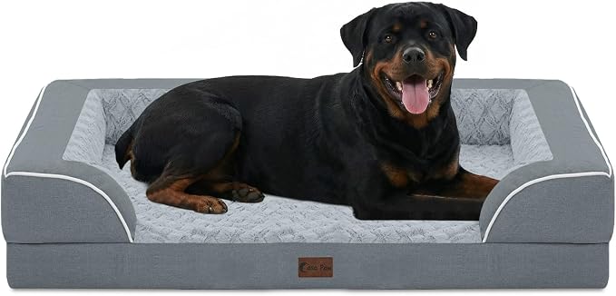 Orthopedic Dog Beds for Extra Large Sized Dogs 48x30 Inch, XL Waterproof Egg Crate Foam Dog Sofa Bed with Removable Washable Cover Big Pet Couch with Bolster & Non-Slip Bottom, Grey