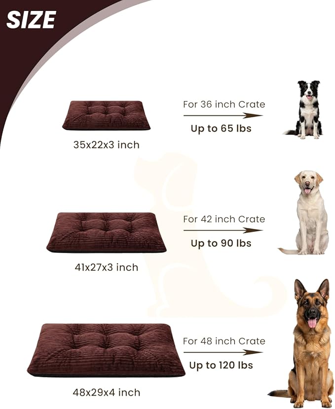 KSIIA Dog Crate Bed Washable Dog Beds for Large Dogs Deluxe Thick Flannel Fluffy Comfy Kennel Pad Anti-Slip & Anti-Scratch Pet Sleeping Mat, 41 x 27 Inch, Brown