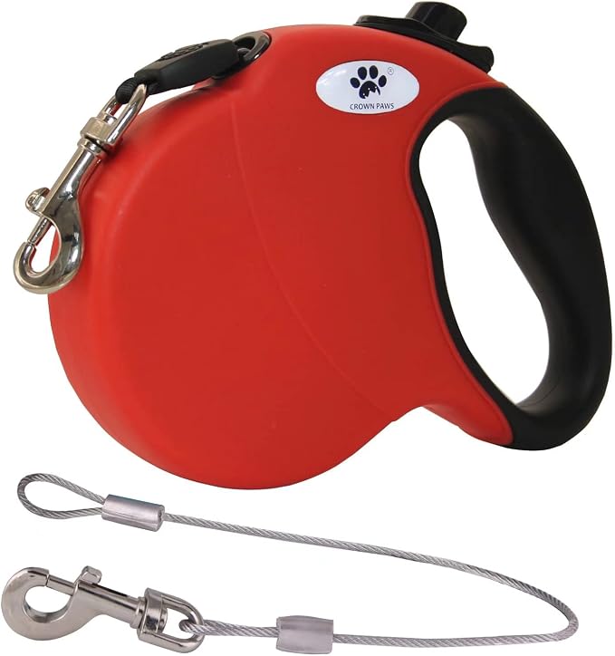 16ft Retractable Dog Leash for Large Breed Dogs up to 110 lbs with a Detachable Chew Proof Extender Wire Ropes (Red L)