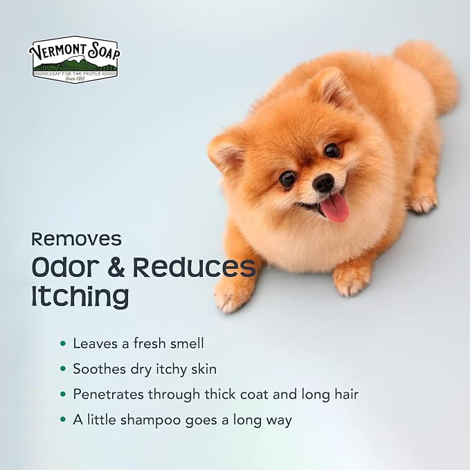 VERMONT SOAP Organics Pet Shampoo - Infused with Organic & Natural Olive Oil, Coconut & Aloe Vera Dog Shampoo for Sensitive Skin - USDA Certified Grooming, Unscented (64oz)