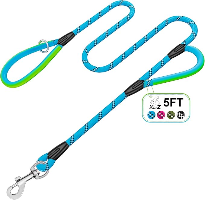 Dog Leash Heavy Duty 4/5/6ft XiaZ 2 Handles Dog Leashes for Medium Large Dogs 1/2 Inch 1000lb Strength Reflective PVC Waterproof-Handles Metal Hook Dual-Handle Rope Leash Nighttime Safety