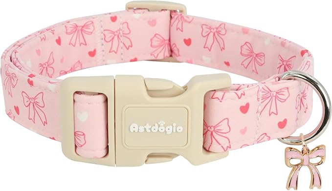 Pink Bow Dog Collar, Adjustable Cotton Dog Collar for Small Medium Large Dogs, Cute Puppy Collars for Girl Female Dogs, Ideal for Gifts,Pet Accessory,M