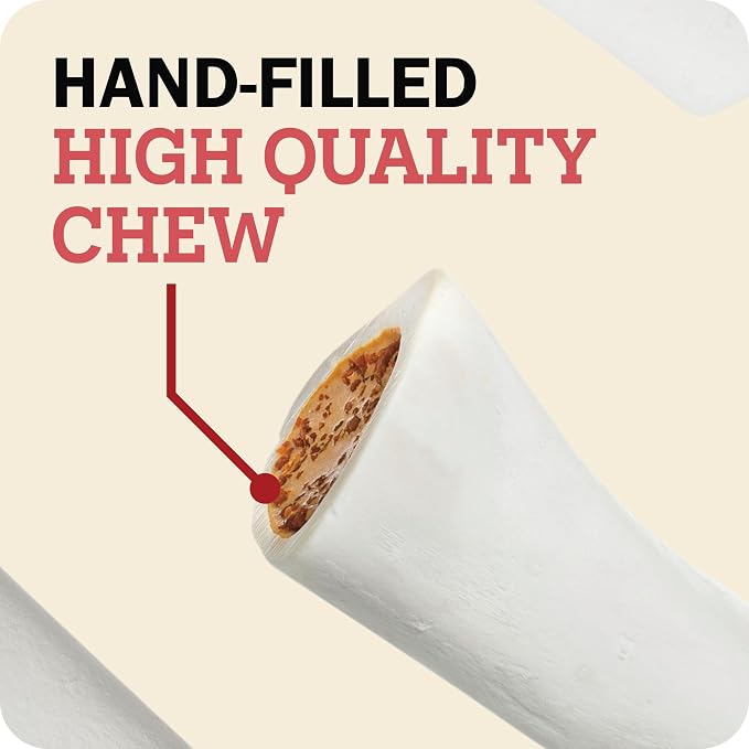 Redbarn Pet Products Large Filled Dog Bones, Cheese & Bacon Flavor - Long Lasting Stuffed Femur Chew Treat Made in USA - 4 Count - Packaging May Vary