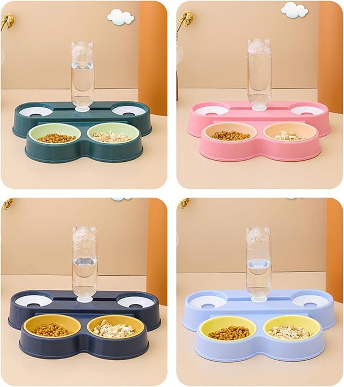 4 in 1 Pet Food Feeders with Automatic Water Bottle Bowl, Double Bowl Dog Feeder Toy for Cats and Dogs