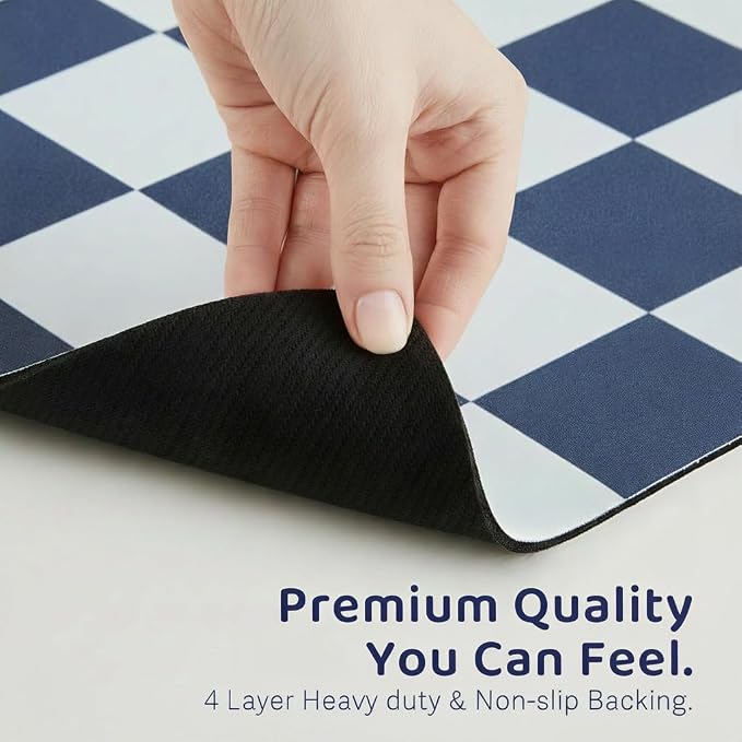 Checkered Dog Feeding Mat, Absorbent Mats for Dog Food and Water Bowl, Dispenser, Retro Aesthetic Navy Blue Checkerboard Pet Placemat for Dogs, Cats, Puppy Accessories, 12" X 19”