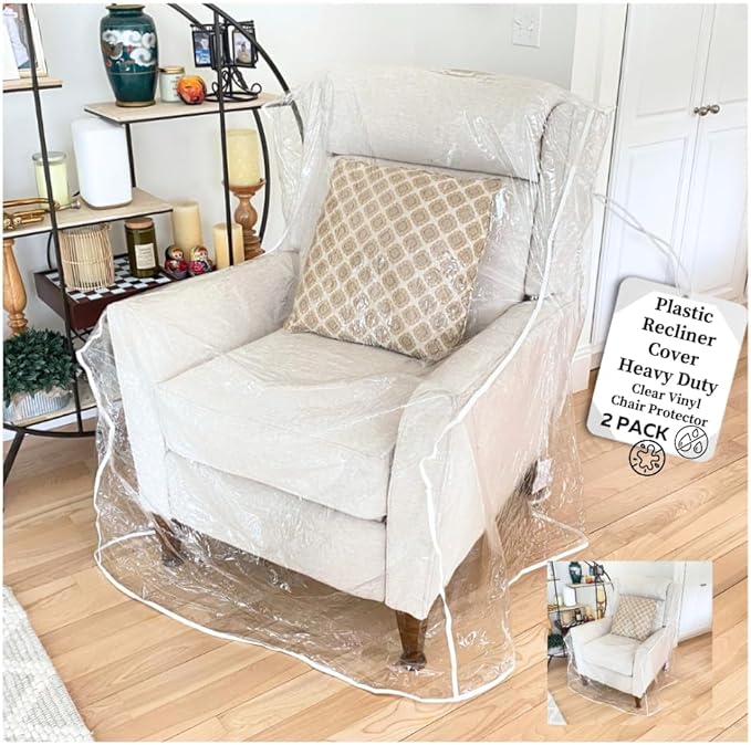 Evelots Clear Plastic Recliner Cover -2 Pack- Thick Heavy Duty Vinyl Armchair Cover for Protection Against Cat & Dog Clawing - Stain & Dust Protector - Waterproof Slipcover for Moving & Storage