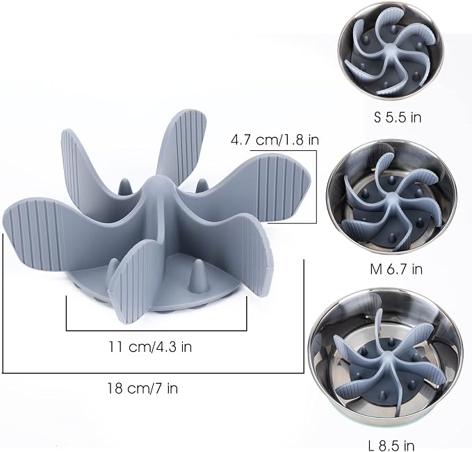 Keegud Slow Feeder Dog Bowls Insert [Octopus Suction Cups] Super Firm Slow Eating Dog Bowl [Cuttable] for Large Breed and Medium Size Dog Compatible with Regular and Elevated Dog Bowls (Spiral)