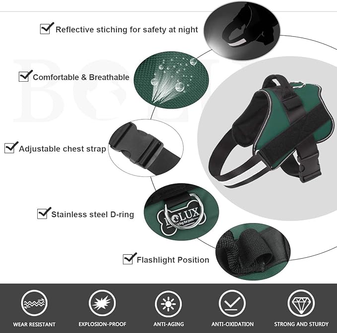 Dog Harness, No-Pull Reflective Dog Vest, Breathable Adjustable Pet Harness with Handle for Outdoor Walking - No More Pulling, Tugging or Choking (Dark Green, M)