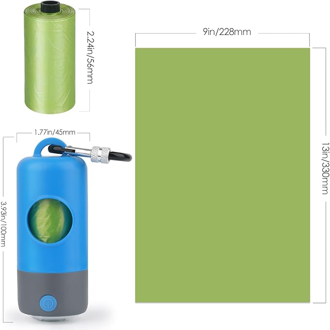 NOVKIN Rechargeable Dog Poop Bag Dispenser with LED Flashlight - Pet Waste Bag Holder for Leash with Carabiner Clip - Night Dog Walking Accessories & Safety Light, Includes 15 Extra Thick Waste Bags