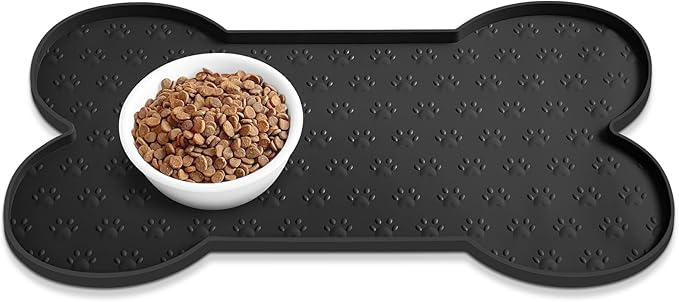 PWTAA Dog Food Mat Anti-Slip Silicone Dog Bowl Mat Thicker Pet Placemat Waterproof Cat Feeder Pad with Raised Edge Puppy Kitten Feeding Mats Suitable Small Medium-Sized Dogs Cats Eating Tray