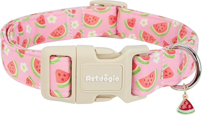Pink Dog Collar with Watermelon for Summer,Adjustable Cotton Puppy Collars for Small Medium Large Dogs, Cute Girl or Boy Dog Collar Ideal for Gifts,Pet Accessory,S